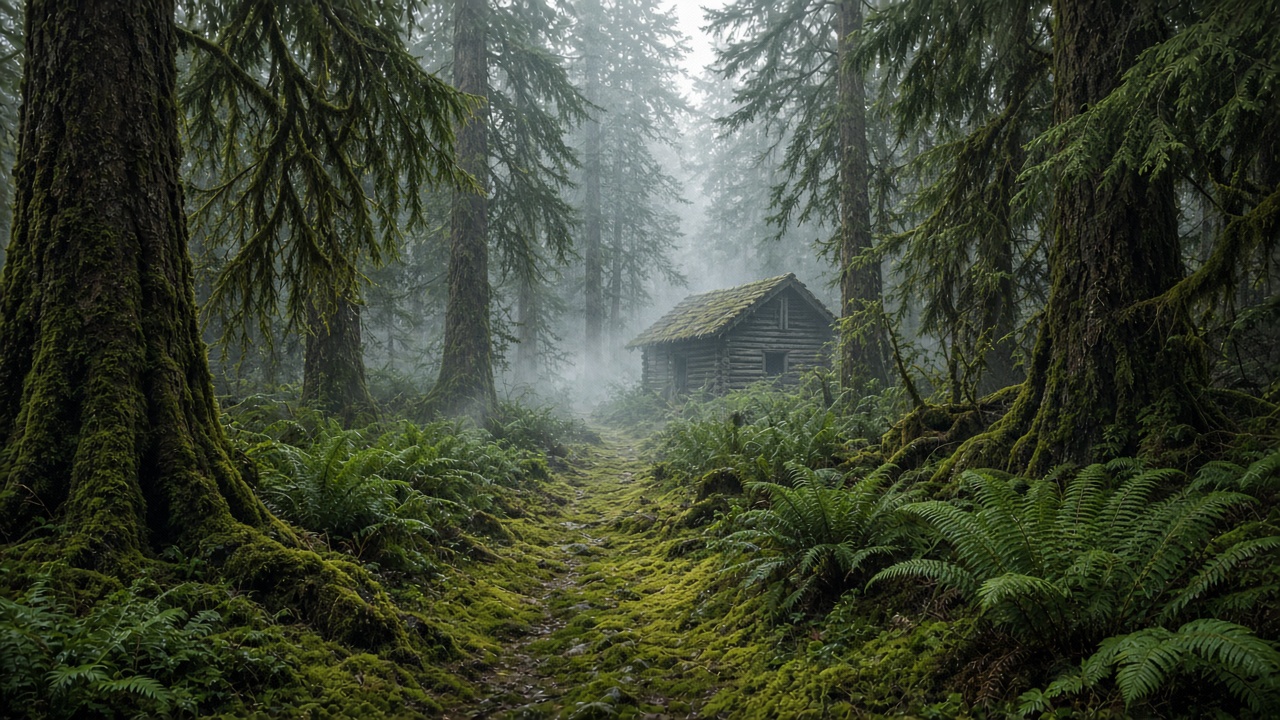 Olympic cedar cabin. A stay is measured in months. Petra keeps the path and the creator.