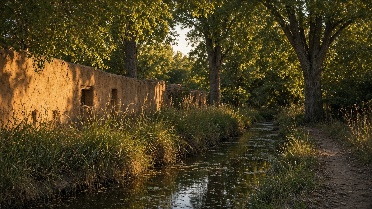 Santa Fe hollow on the acequia. Access is by the day.