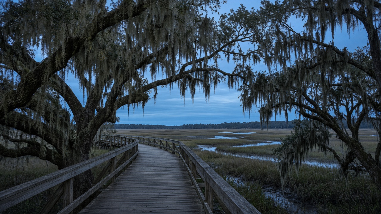 Isle of Hope marsh cabin. Access is by the day, lanterns after dusk.