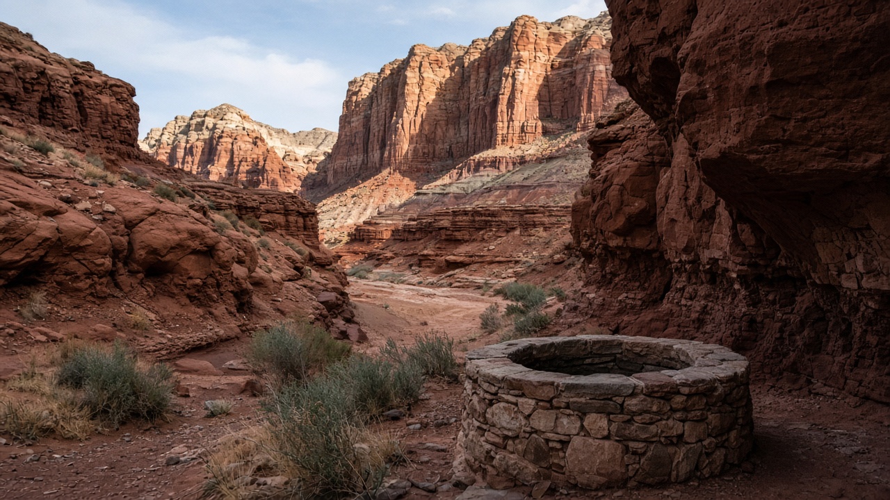 Canyon well under the Milky Way. Access is by the hour, after dark.