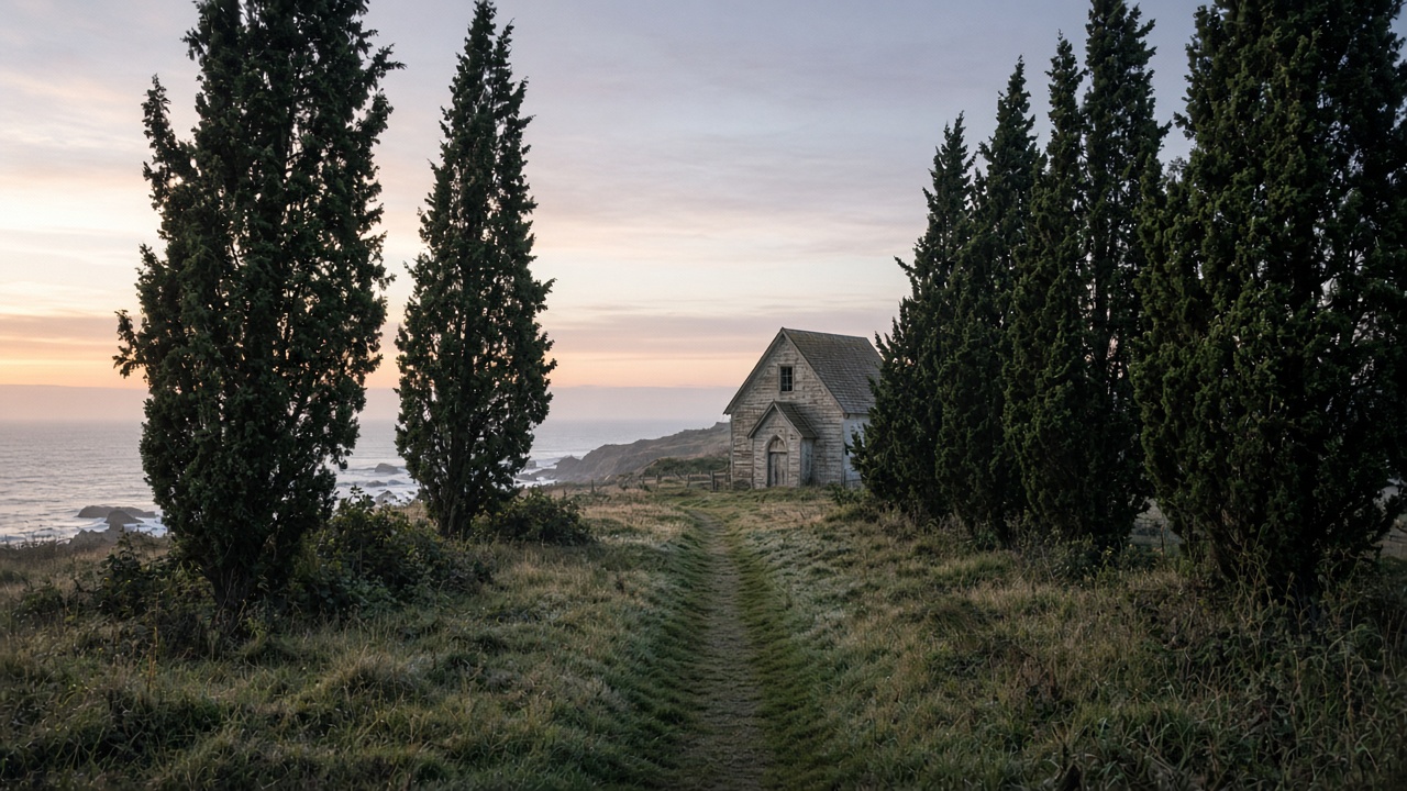 Mendocino bluff chapel. A generation of the coast is measured in months.